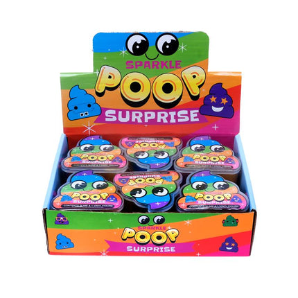 Poop Surprise Sparkle slime multipack display box, open top with mini packs
