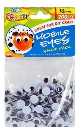 Craft mobile eyes, 1 cm, 200-piece pack of gray and white craft eyes