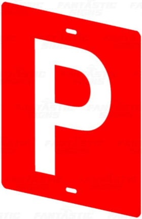 Red square plastic plate with white letter P