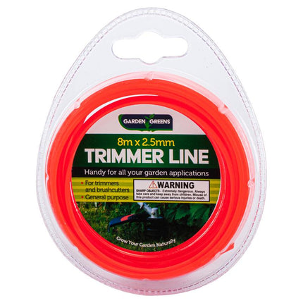 Red nylon trimmer line coil, 8m x 2.5mm, in retail packaging