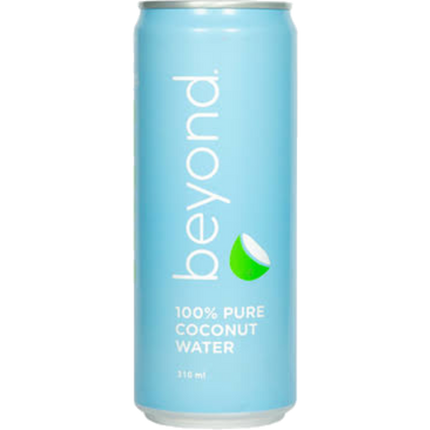 310 ml blue coconut water can labeled 100% pure coconut water
