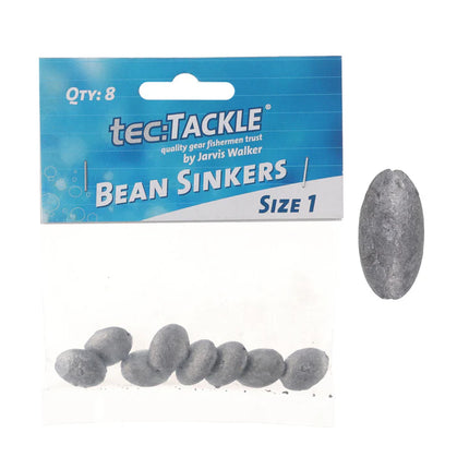Bean sinkers size 1 pack with gray oval sinkers on card