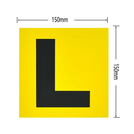 Yellow plastic L plate, 150mm x 160mm, black L marking