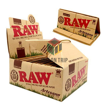 RAW Artesano organic hemp rolling papers slim box with multiple booklets