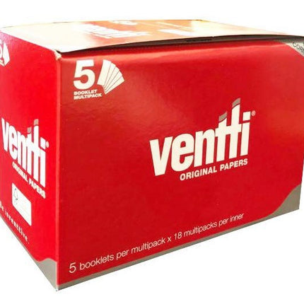 Ventti original papers red 5-booklet multipack box, front and side view