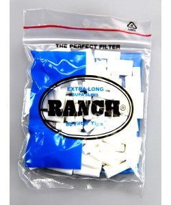 Ranch Extra Long Supa Slims filter tips in clear pouch with blue wrap