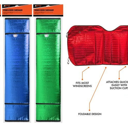 Foldable sunshade shield with suction cups, red fabric cover
