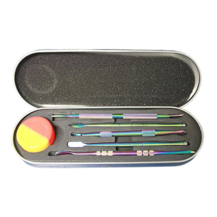 6-piece dab tool set in metal carry case, six colorful metal tools and tips