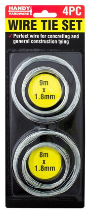 4-piece wire tie set with silver wire coils, 9m x 1.8mm and 8m x 1.8mm