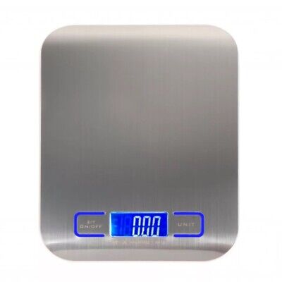 Digital kitchen scale with backlit blue LCD reading 000