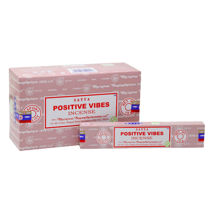 Satya Positive Vibes incense boxes, pink rectangular set with one large and one small
