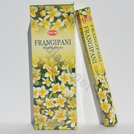 Frangipani incense sticks box and wrapped sticks, yellow and white flower print