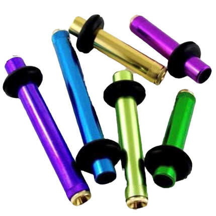 Assorted metal grommet stems with purple, blue, green cones and rubber end caps