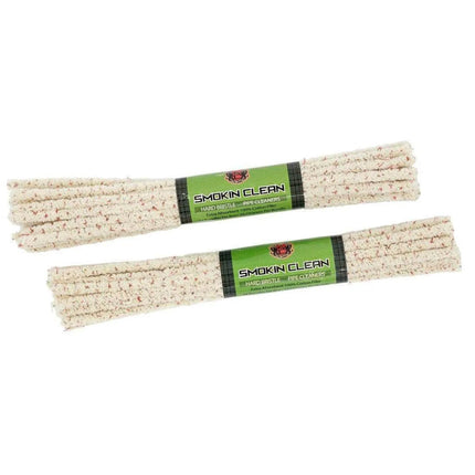 Two barbed pipe cleaners with cream bristles and green label bands.