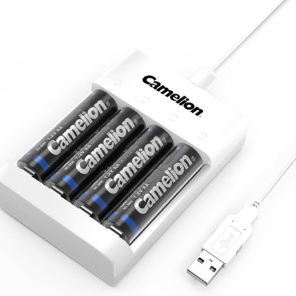 Camelion battery charger with four AA/AAA Ni-MH cells and USB charging cable