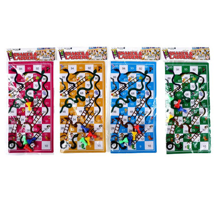 Snakes and Ladders 34cm board game, four packaged sets in blue, green, orange, pink