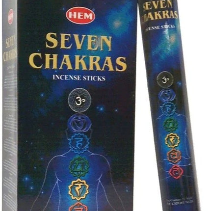 HEM Seven Chakras incense sticks box and matching incense stick, blue cosmic artwork