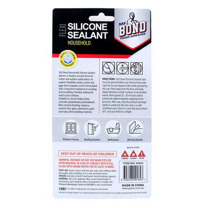 Silicone sealant household blister pack back with instructions and safety info