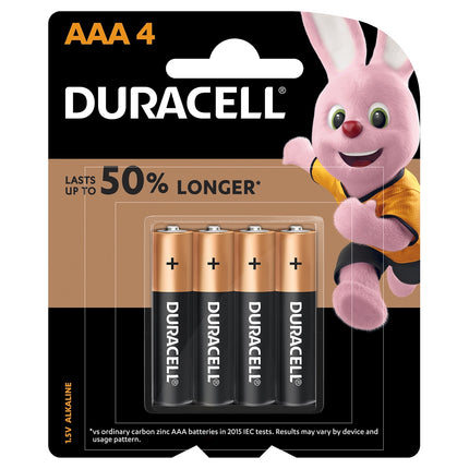 DURACELL Everyday Alkaline AAA 4-pack copper-top batteries shown in blister pack