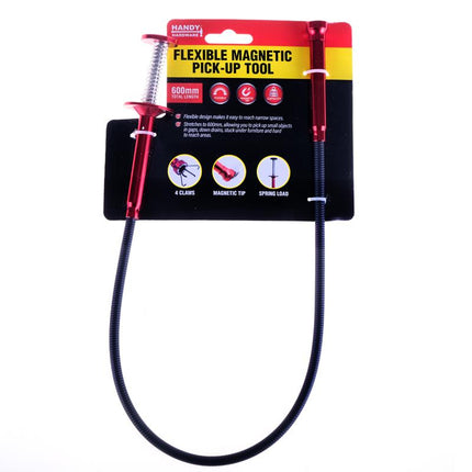 Flexible magnetic pick-up tool with red claw and black flexible handle