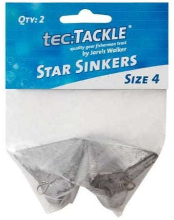 Jarvis Walker Star Sinkers, size 4, 2-pack of gray star fishing weights in bag