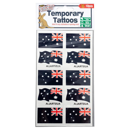 10pc temporary tattoos set with Australian flag designs on a sticker sheet