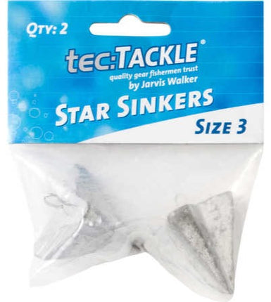 Fishing star sinkers, size 3, 2-pack in retail bag; grey star weights