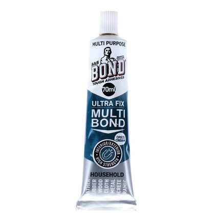 Multi Bond ultra fix multi-purpose adhesive glue tube, 70ml, white cap, blue body.