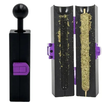 Black cigarette mold maker with purple latch and gold-textured insert panels