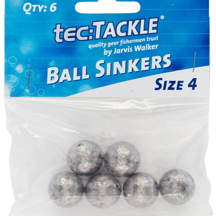 Jarvis Walker ball sinkers, size 4, 6-pack, gray lead balls in clear bag