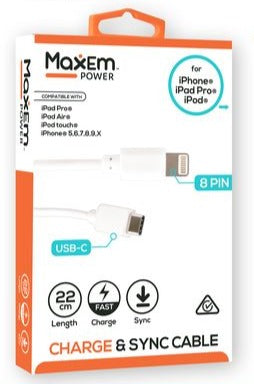 USB-C to iPhone 8-pin cable, white 22 cm, for iPhone iPad iPod