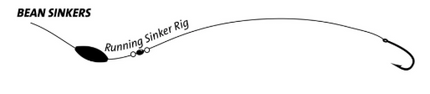 Running sinker rig diagram with bean sinker and hook on fishing line