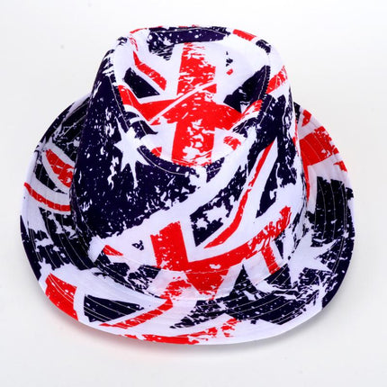 Adults fedora hat with Union-style star and stripe print, wide brim