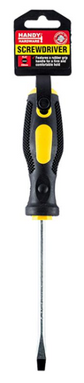23 cm flat-head screwdriver with yellow and black ergonomic handle