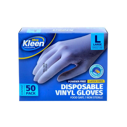 Large powder-free latex-free vinyl disposable gloves, 50-pack, food-safe, non-sterile