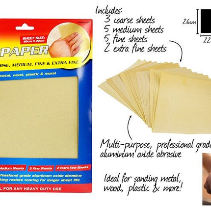 Dry sandpaper kit, box with stacked light tan sheets, 15-count heavy duty