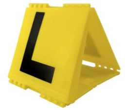 Yellow magnetic A-frame L plate with black L-shaped marking