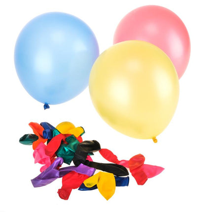 Assorted balloons set with blue, yellow, and pink balloons plus loose balloon pieces