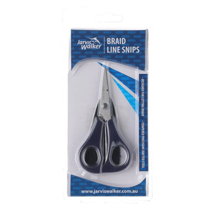 Jarvis Walker braid line snips in blister pack, black scissors with metal cutting blades
