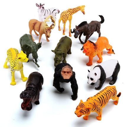 Assorted animal kingdom wildlife figurines: cheetah, tiger, panda, gorilla, and more