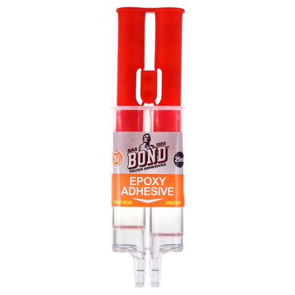 Clear-drying epoxy adhesive twin syringe applicator, red cap, 25ml size