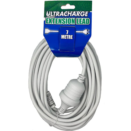 Ultracharge 7 m white extension lead with coiled cable and plug