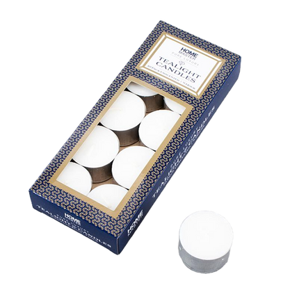 Unscented tealight candles, 10-pack, white candle cups with metal bases