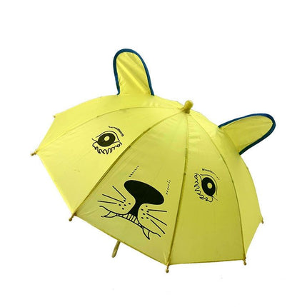 Kids animal umbrella in yellow with cartoon face print and hooded top