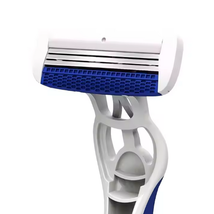 3-blade razor cartridge with blue guard strip on white head