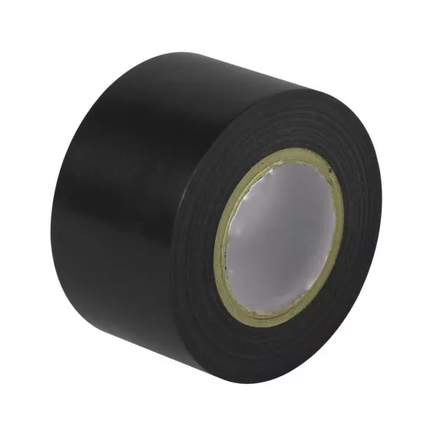 Black duct tape roll with exposed adhesive core, single roll