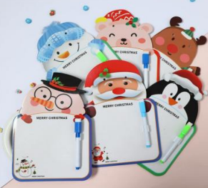 Assorted holiday graffiti drawing boards with attached markers and cute animal characters
