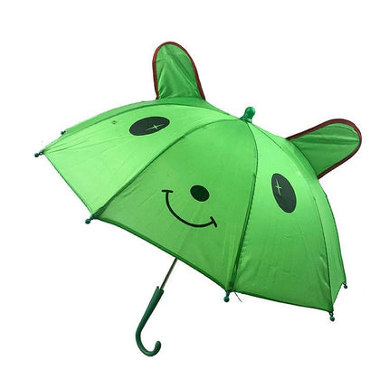 Kids fish-shaped umbrella in green with smiling face and curved handle