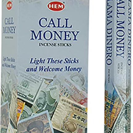 Incense stick box and wrapper with money-themed artwork, Call Money