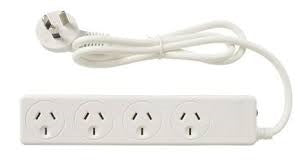 White 4-way power board with four outlets and attached power cord